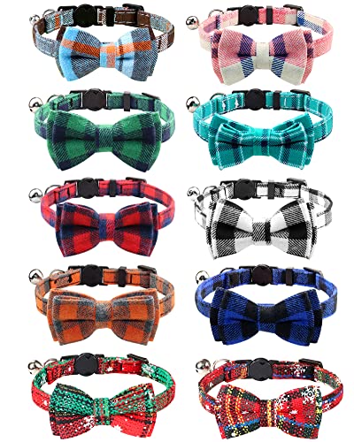 Joytale Breakaway Cat Collar with Bow Tie and Bell, Cute Plaid Patterns, 1 Pack Kitty Safety Collars,Haze Blue by Joytale