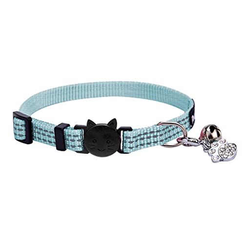 BINGPET Safety Nylon Reflective Cat Collar Breakaway Adjustable Cats Collars with Bell and Bling Paw Charm, Light Blue from Bingpet