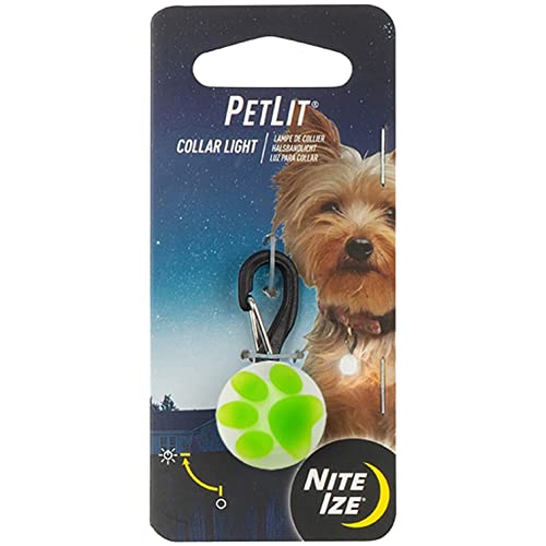 Nite Ize PetLit LED Collar Light, Dog Or Cat Collar Light, Replaceable Batteries, White LED Green Paw Design from Nite Ize