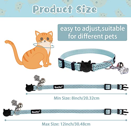 BINGPET Safety Nylon Reflective Cat Collar Breakaway Adjustable Cats Collars with Bell and Bling Paw Charm, Light Blue from Bingpet
