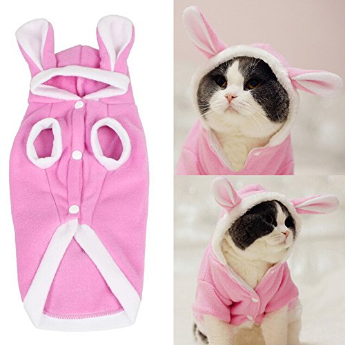 Bro'Bear Plush Rabbit Outfit with Hood & Bunny Ears for Small Dogs & Cats Pink (Medium) by Bolbove
