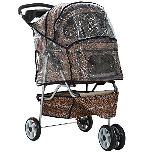 All Terrain Extra Wide Leopard Skin 3 Wheels Pet Dog Cat Stroller w/RainCover from BestPet