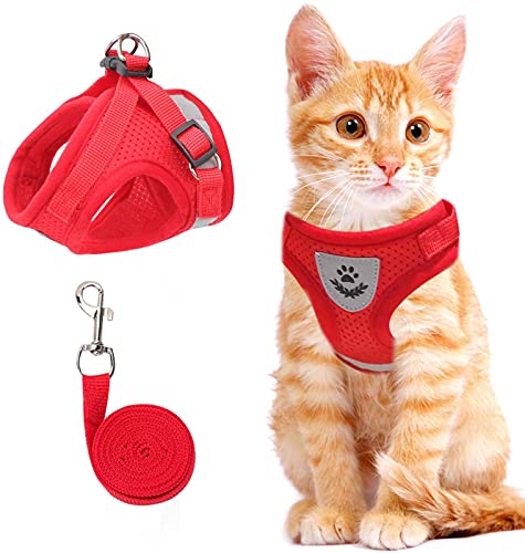 Cat Vest Harness and Small Dog Vest Harness for Walking, All Weather Mesh Harness, Cat Vest Harness with Reflective Strap, Step in Adjustable Harness for Small Cats (Red, XS) by NCMAMA