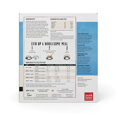 The Honest Kitchen Human Grade Dehydrated Grain Free Dog Food â Complete Meal or Dog Food Topper â Turkey 4 lb (makes 16 lbs) by The Honest Kitchen