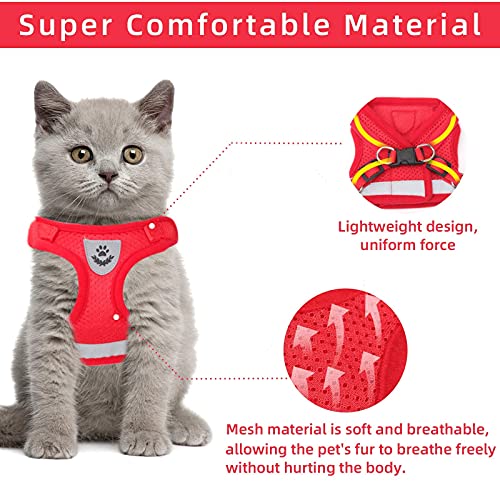 Cat Vest Harness and Small Dog Vest Harness for Walking, All Weather Mesh Harness, Cat Vest Harness with Reflective Strap, Step in Adjustable Harness for Small Cats (Red, XS) by NCMAMA