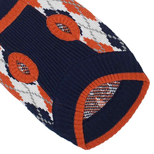 Blueberry Pet 2 Patterns Chic Argyle All Over Dog Sweater in Midnight Blue and Dark Princeton Orange, Back Length 12", Pack of 1 Clothes for Dogs from Blueberry Pet