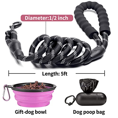 COOYOO 2 Pack Dog Leash 5 FT Heavy Duty - Comfortable Padded Handle - Reflective Dog Leash for Medium Large Dogs with Collapsible Pet Bowl by COOYOO