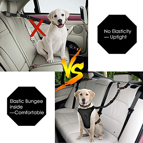 SlowTon Dog Seatbelt, 2 Pack Pet Car Seat Belt Headrest Restraint Adjustable Puppy Safety Seat Belt with Elastic Bungee and Reflective Stripe Connect with Dog Harness in Vehicle for Travel Daily Use by Slowton