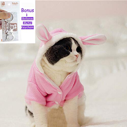 Bro'Bear Plush Rabbit Outfit with Hood & Bunny Ears for Small Dogs & Cats Pink (Medium) by Bolbove