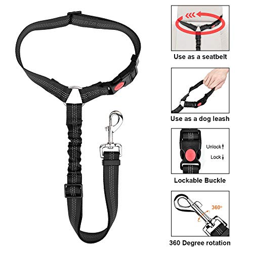 SlowTon Dog Seatbelt, 2 Pack Pet Car Seat Belt Headrest Restraint Adjustable Puppy Safety Seat Belt with Elastic Bungee and Reflective Stripe Connect with Dog Harness in Vehicle for Travel Daily Use by Slowton