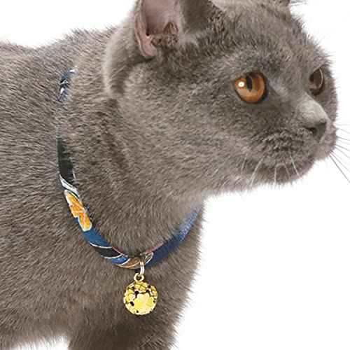 Necoichi Chirimen Cat Collar with Clover Bell, Navy from Necoichi