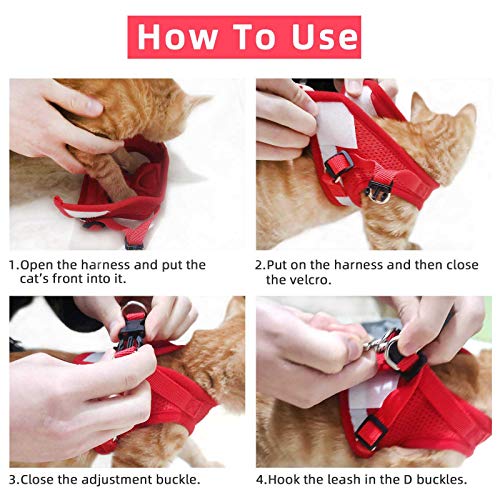 Cat Vest Harness and Small Dog Vest Harness for Walking, All Weather Mesh Harness, Cat Vest Harness with Reflective Strap, Step in Adjustable Harness for Small Cats (Red, XS) by NCMAMA