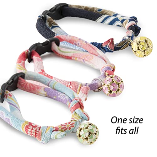 Necoichi Chirimen Cat Collar with Clover Bell, Navy from Necoichi