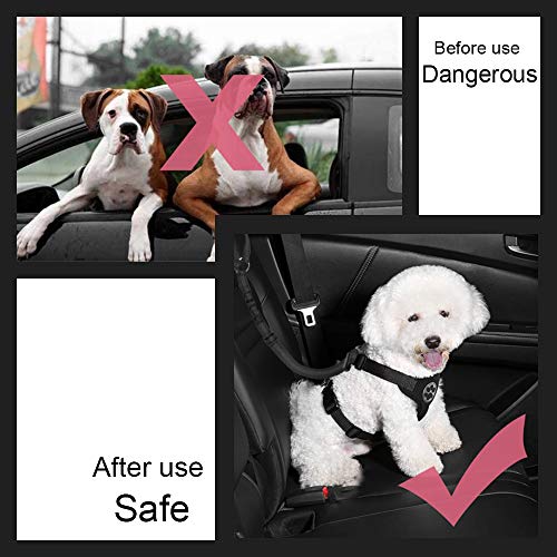SlowTon Dog Seatbelt, 2 Pack Pet Car Seat Belt Headrest Restraint Adjustable Puppy Safety Seat Belt with Elastic Bungee and Reflective Stripe Connect with Dog Harness in Vehicle for Travel Daily Use by Slowton