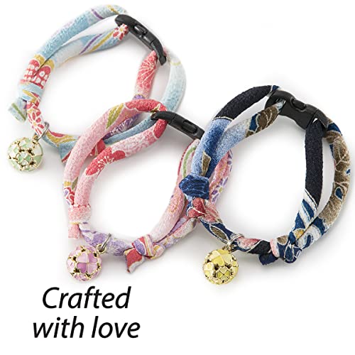 Necoichi Chirimen Cat Collar with Clover Bell, Navy from Necoichi