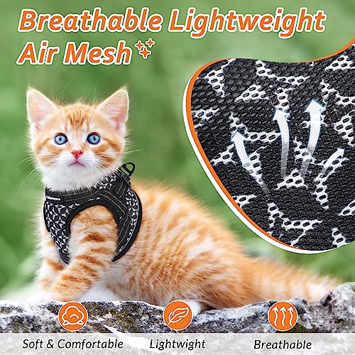 CatRomance Kitten Harness and Leash Escape Proof, Adjustable Cat Harness for Extra Small Cat, Breathable Soft Kitten Harness with Reflective Strips, Black, Small (Chest 9.0-12.0"|Weight 3.3-5.5 lbs) from CatRomance