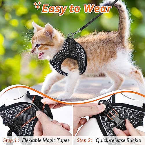 CatRomance Kitten Harness and Leash Escape Proof, Adjustable Cat Harness for Extra Small Cat, Breathable Soft Kitten Harness with Reflective Strips, Black, Small (Chest 9.0-12.0"|Weight 3.3-5.5 lbs) from CatRomance