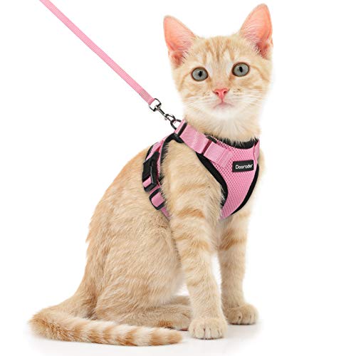 Dooradar Cat Leash and Harness Set, Escape Proof Safe Breathable Cat Vest Harness for Walking , Easy Control Soft Adjustable Reflective Strips Mesh Jacket for Cats, Pink, XS (Chest: 13.5â -16.0â) from Dooradar