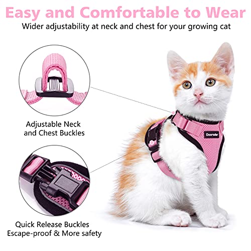 Dooradar Cat Leash and Harness Set, Escape Proof Safe Breathable Cat Vest Harness for Walking , Easy Control Soft Adjustable Reflective Strips Mesh Jacket for Cats, Pink, XS (Chest: 13.5â -16.0â) from Dooradar