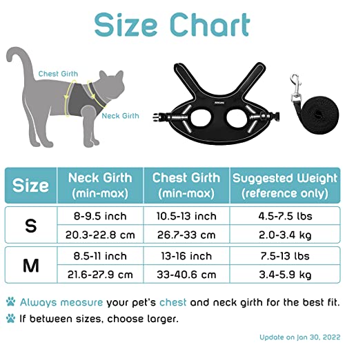 AOKCATS Cat Harness and Leash for Walking Escape Proof, Soft Adjustable Cat Leash and Harness Set with Reflective Strip & Hook and Loop Cat Vest Harness and Leash for Cats Kitten Small Pet, Black, S by AOKCATS
