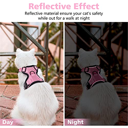 Dooradar Cat Leash and Harness Set, Escape Proof Safe Breathable Cat Vest Harness for Walking , Easy Control Soft Adjustable Reflective Strips Mesh Jacket for Cats, Pink, XS (Chest: 13.5â -16.0â) from Dooradar