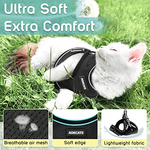 AOKCATS Cat Harness and Leash for Walking Escape Proof, Soft Adjustable Cat Leash and Harness Set with Reflective Strip & Hook and Loop Cat Vest Harness and Leash for Cats Kitten Small Pet, Black, S by AOKCATS
