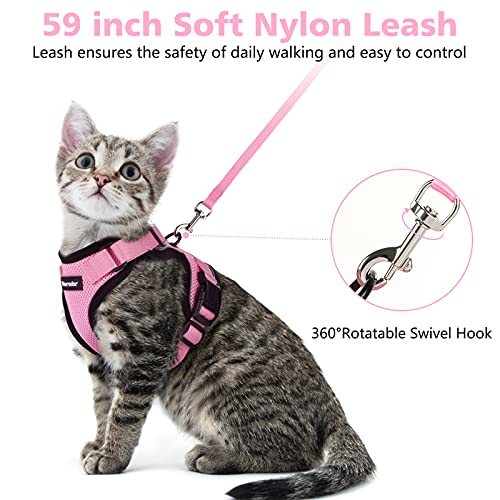 Dooradar Cat Leash and Harness Set, Escape Proof Safe Breathable Cat Vest Harness for Walking , Easy Control Soft Adjustable Reflective Strips Mesh Jacket for Cats, Pink, XS (Chest: 13.5â -16.0â) from Dooradar