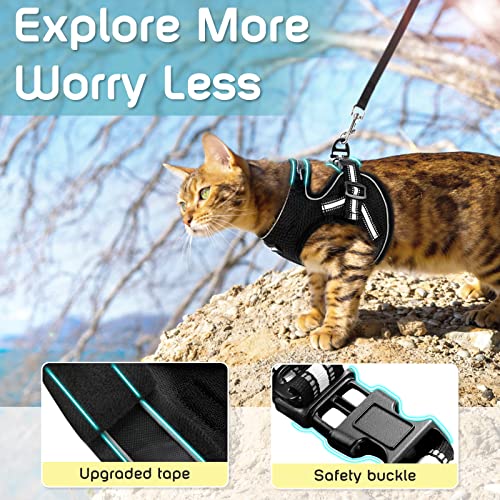 AOKCATS Cat Harness and Leash for Walking Escape Proof, Soft Adjustable Cat Leash and Harness Set with Reflective Strip & Hook and Loop Cat Vest Harness and Leash for Cats Kitten Small Pet, Black, S by AOKCATS