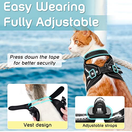 AOKCATS Cat Harness and Leash for Walking Escape Proof, Soft Adjustable Cat Leash and Harness Set with Reflective Strip & Hook and Loop Cat Vest Harness and Leash for Cats Kitten Small Pet, Black, S by AOKCATS
