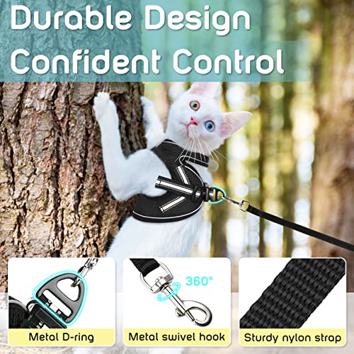 AOKCATS Cat Harness and Leash for Walking Escape Proof, Soft Adjustable Cat Leash and Harness Set with Reflective Strip & Hook and Loop Cat Vest Harness and Leash for Cats Kitten Small Pet, Black, S by AOKCATS