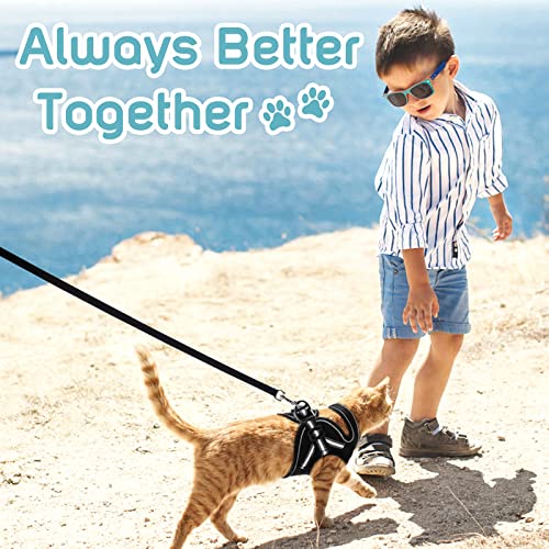 AOKCATS Cat Harness and Leash for Walking Escape Proof, Soft Adjustable Cat Leash and Harness Set with Reflective Strip & Hook and Loop Cat Vest Harness and Leash for Cats Kitten Small Pet, Black, S by AOKCATS