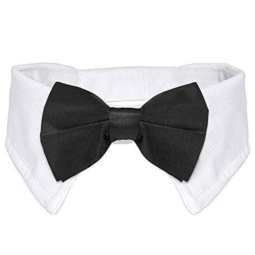 Bowtie for Dog, KOOLMOX Dog Bow Tie Collar Black, Adjustable White Dog Tuxedo Collar with Black Dog Neck Bow Tie for Medium Large Boy Dog Wedding Formal Tuxedo Suit Tux Outfits Birthday Costumes from Koolmox