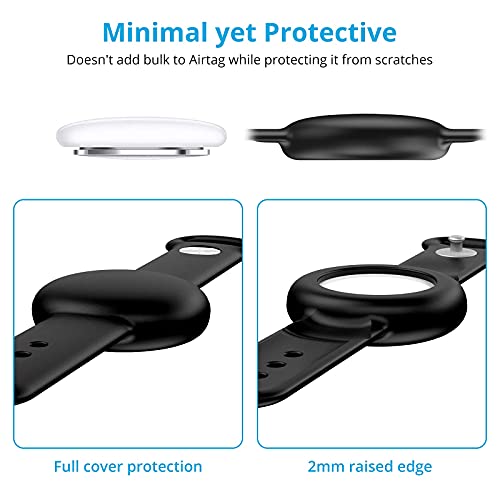 SUPMEGA Case for AirTag Dog Collar Holder, Flexible Silicone Cover with Adjustable Band Fits Pet Collars, Protective Anti-Scratch Case Compatible with AirTag 2021 - Black from SUPMEGA
