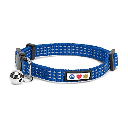 Pawtitas Reflective Cat Collar with Safety Buckle and Removable Bell Cat Collar Kitten Collar Blue Cat Collar from Pawtitas