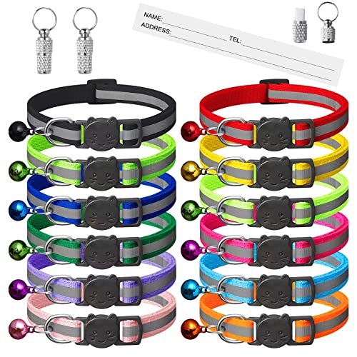 Extodry 14 Pack Reflective-Breakaway Cat Collars with Bells,Safety Buckle Kitten Collar,with Name Tag,Adjustable,Ideal for Girl Cats Male Cats,Pet Supplies,Stuff,Accessories(12 Colors & 2 ID Tags) by Extodry