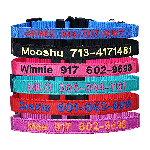 Personalized Nylon Cat Collar Break Away with Bell - Custom Embroidered Text ID Collars with Pet Name and Phone Number (Solid) by Lsstore