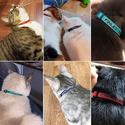 Personalized Nylon Cat Collar Break Away with Bell - Custom Embroidered Text ID Collars with Pet Name and Phone Number (Solid) by Lsstore