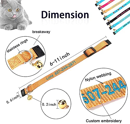 DayDay Patch Personalized Cat Collar with Bell,Custom Cat Collars with Name and Phone Number Adjustable Nylon Embroidered ID Collar for Cat with Breakaway Safety Release Buckle by DayDay Patch