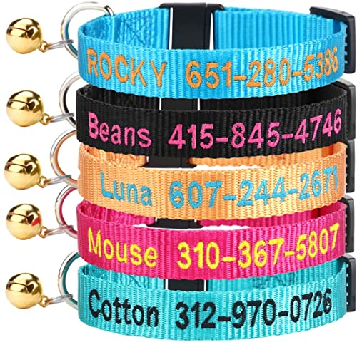 DayDay Patch Personalized Cat Collar with Bell,Custom Cat Collars with Name and Phone Number Adjustable Nylon Embroidered ID Collar for Cat with Breakaway Safety Release Buckle by DayDay Patch