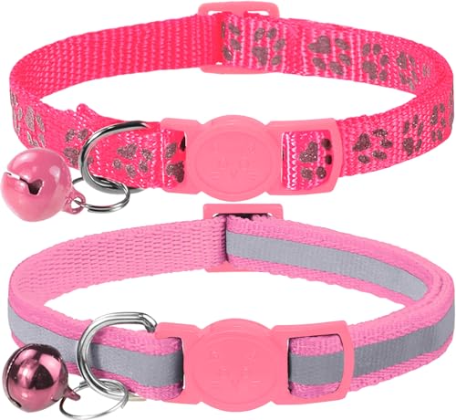 Taglory Reflective Cat Collars Breakaway with Bell, 2-Pack Girl Boy Pet Kitten Collar Adjustable 7.5-12.5 Inch, Pink from Taglory