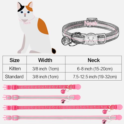 Taglory Reflective Cat Collars Breakaway with Bell, 2-Pack Girl Boy Pet Kitten Collar Adjustable 7.5-12.5 Inch, Pink from Taglory