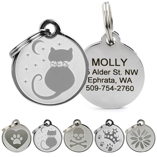 GoTags Designer Pet ID Tags in Stainless Steel for Dogs and Cats, Custom Engraved with 4 Lines of Personalized ID, Cute, Unique Pet Tags in Several Fun Designs from GoTags
