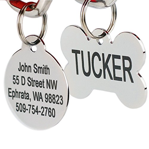 GoTags Pet ID Personalized Dog and Cat Tags. Stainless Steel. Custom Engraved with up to 8 Lines of Text. Front and Backside Engraving. Bone Shape Regular. by GoTags LLC -- Dropship