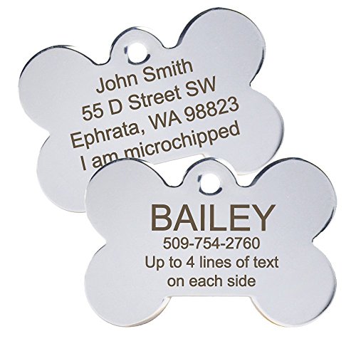 GoTags Pet ID Personalized Dog and Cat Tags. Stainless Steel. Custom Engraved with up to 8 Lines of Text. Front and Backside Engraving. Bone Shape Regular. by GoTags LLC -- Dropship