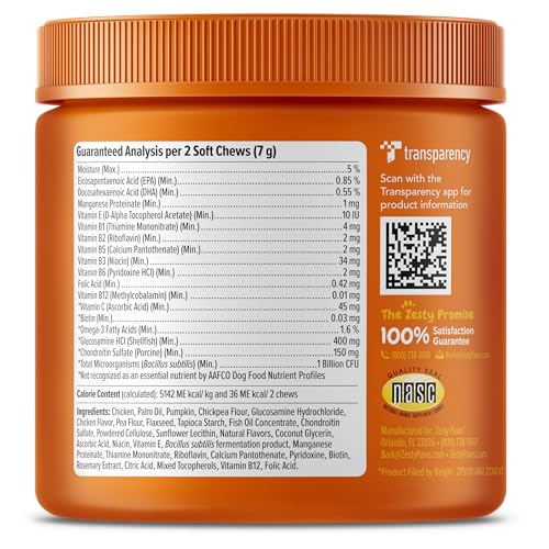 Multifunctional Supplements for Dogs - Glucosamine Chondroitin for Joint Support with Probiotics for Gut & Immune Health â Omega Fish Oil with Antioxidants and Vitamins for Skin & Heart Health from ZENWISE