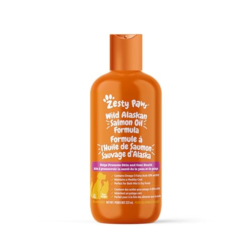Pure Wild Alaskan Salmon Oil for Dogs & Cats - Supports Joint Function, Immune & Heart Health - Omega 3 Liquid Food Supplement for Pets - All Natural EPA + DHA Fatty Acids for Skin & Coat - 8 FL OZ by Zesty Paws