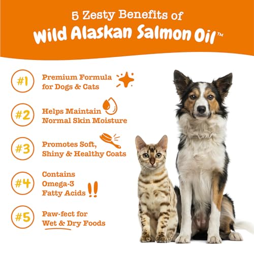 Pure Wild Alaskan Salmon Oil for Dogs & Cats - Supports Joint Function, Immune & Heart Health - Omega 3 Liquid Food Supplement for Pets - All Natural EPA + DHA Fatty Acids for Skin & Coat - 8 FL OZ by Zesty Paws