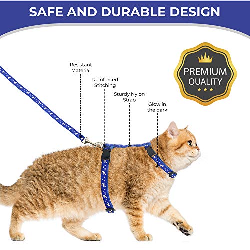 Cat Harness with Leash, 3-Pack, Unique Stars and Moon Design, Escape Proof, Walking, Small Medium Large, Black, Red, Blue, Adjustable, Safe from Bemix Pets