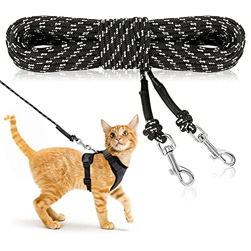 Rypet Reflective Cat Long Leash - 15 FT Escape Proof Walking Leads Yard Long Leash Durable Safe Personalized Extender Leash Traning Play Outdoor for Kitten, Puppy, Rabbit and Small Animals by RYPET