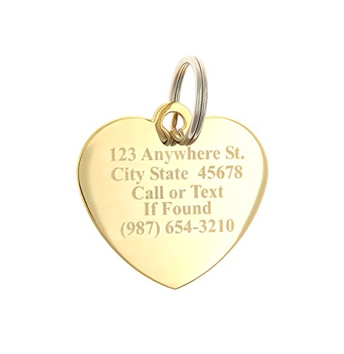 Custom Engraved Personalized Gold-Plated Medium Heart Rhinestones Pet Jewelry Cat Dog ID Tag for Casual Use by Yippo Accessories